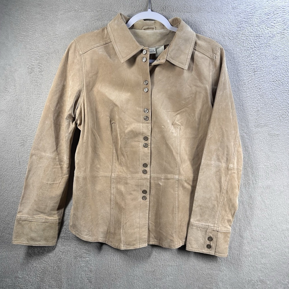 Falls Creek 100% Genuine Suede Leather Shirt Jacket Women's Sz L Snap Closure